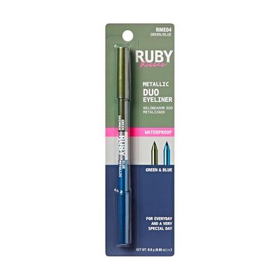 Ruby Kisses Waterproof Matte &amp; Metallic Duo Eyeliner - Dual-Ended Smudge-Proof Pencil for Precision &amp; Eyeshadow Multi-use, Long-Lasting, Intense Color (GreenBlue)