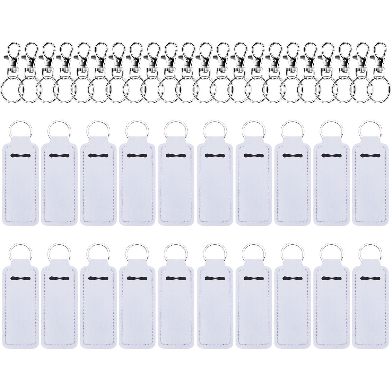 Duufin 20 Pieces Chapstick Holder Keychain Sublimation Chapstick Holder Blank Neoprene Lipstick Keychain Holder Metal Clip Cords Chapstick White Neoprene Chapstick Holder