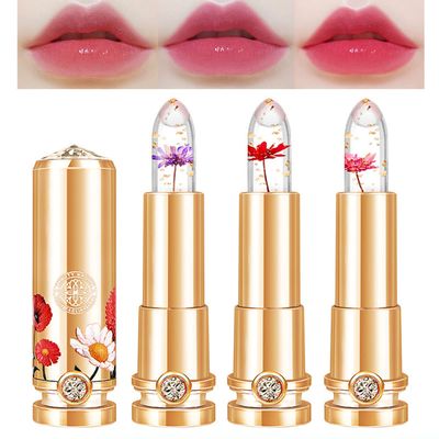 Mrettick 3 Colors Crystal Flower Jelly Lipstick Set,Magic Temperature Color Changing Lip Gloss PH Lipstick Color Changing Jelly Lipstick Waterproof Moisturizer Lip Balm (#1#2#3)