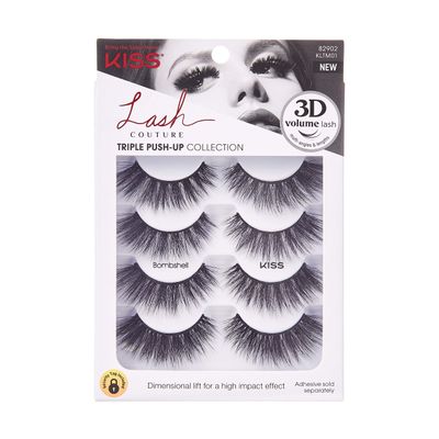 KISS Lash Couture Triple Push Up Collection Multipack, 3D Volume False Eyelashes with Triple Design Technology, Multi-Angles &amp; Lengths, Reusable, Style &#39;Bombshell&#39;, 4 Pairs Fake Eyelashes