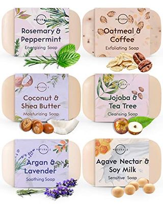 O NATURALS 100% Natural Bar Soap - Assorted 6 PCS Soap Gift Set - Organic Ingredients &amp; Essential Oils - Spa Gifts for Women &amp; Men, Body Wash Soap Bar &amp; Face Soap for Acne - Triple Milled Soap Bars