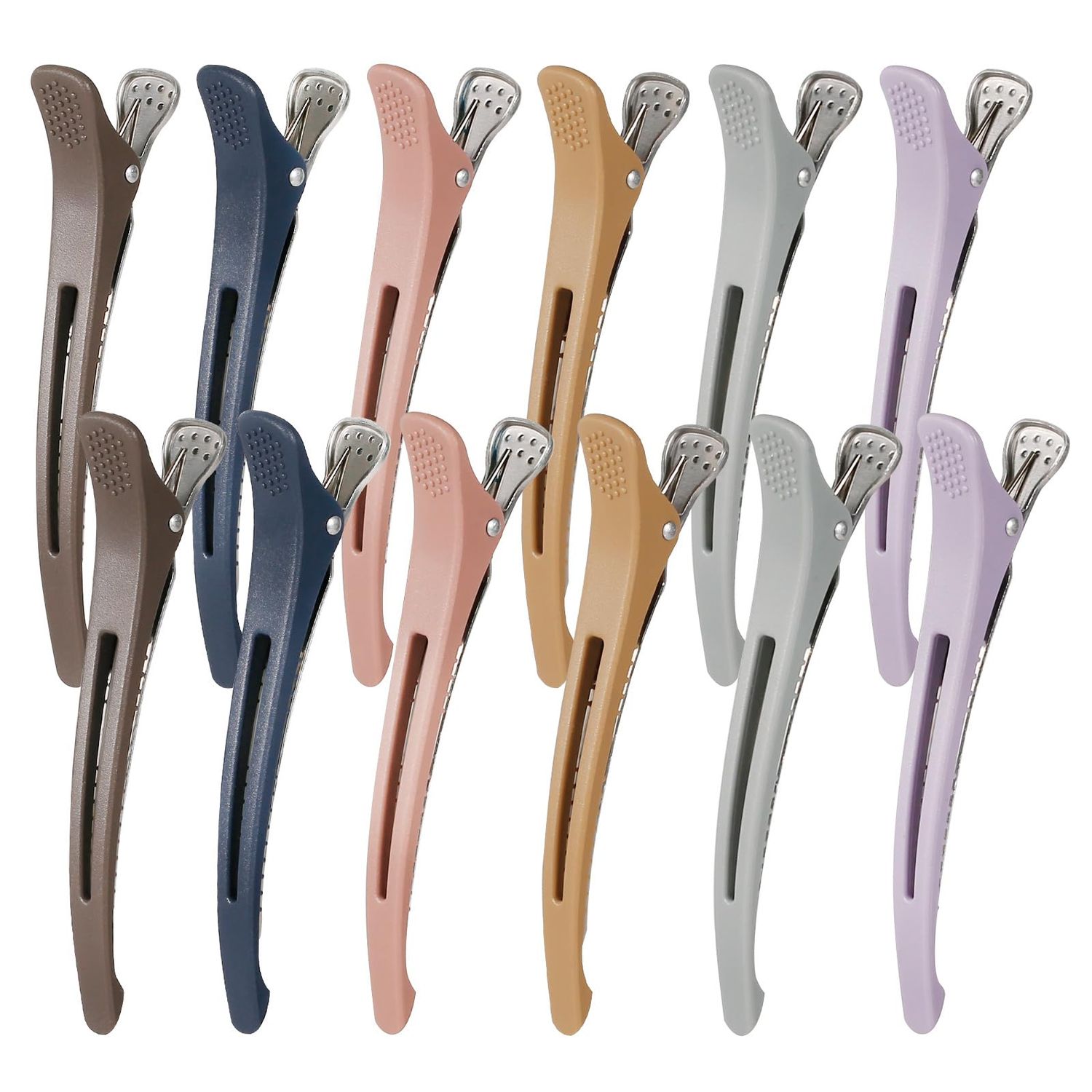 MEDOCA 12PCS Hair Clips for Styling Sectioning-Non Slip No Crease Duck Billed Hair Roller Clips for Women with Silicone Band-Professional Large Salon Hair Cutting Clips for Hairdresser-Ashen Shadows