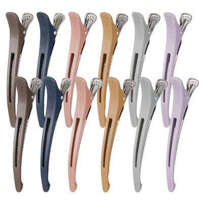 MEDOCA 12PCS Hair Clips for Styling Sectioning-Non Slip No Crease Duck Billed Hair Roller Clips for Women with Silicone Band-Professional Large Salon Hair Cutting Clips for Hairdresser-Ashen Shadows