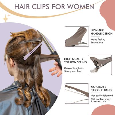 MEDOCA 12PCS Hair Clips for Styling Sectioning-Non Slip No Crease Duck Billed Hair Roller Clips for Women with Silicone Band-Professional Large Salon Hair Cutting Clips for Hairdresser-Ashen Shadows
