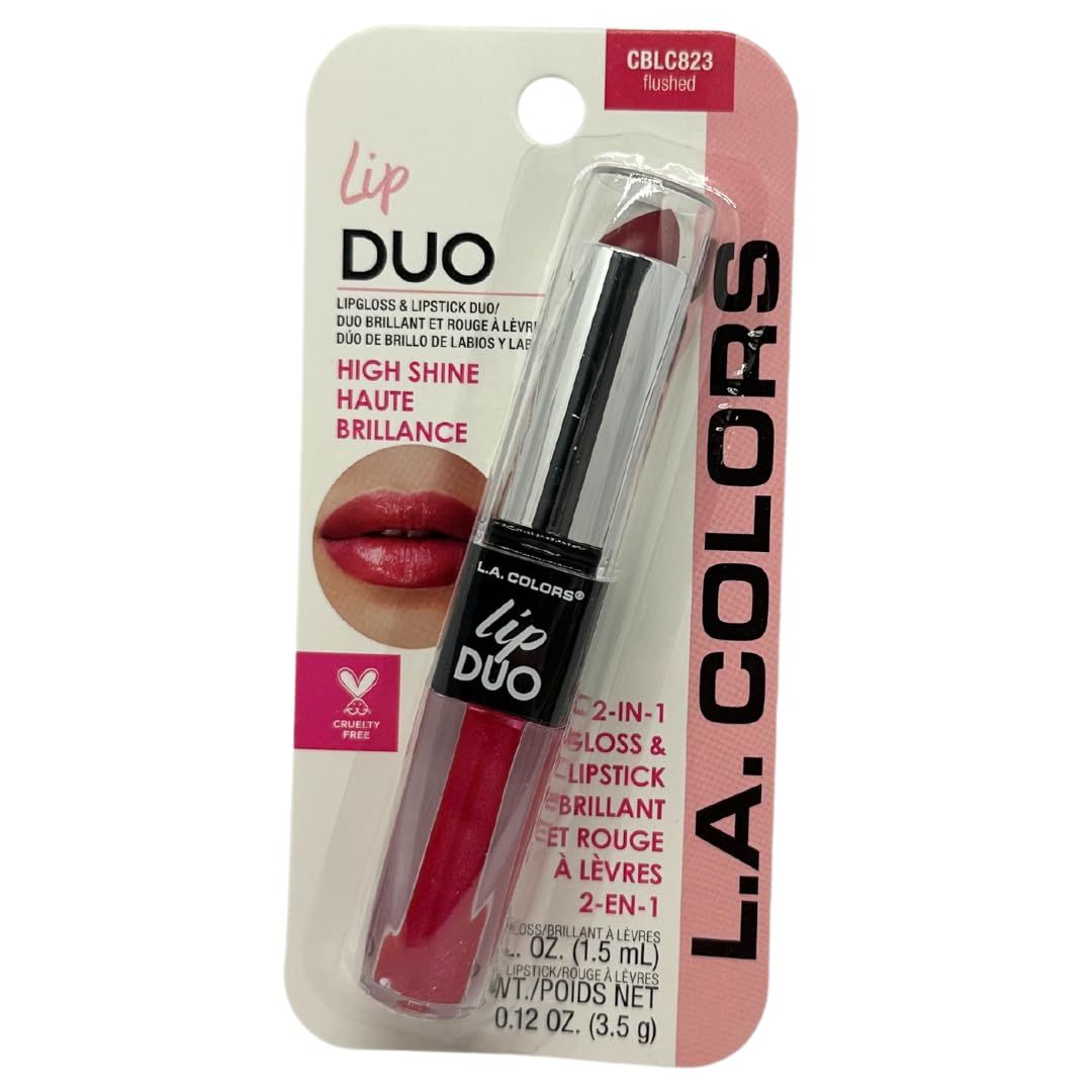LA Colors Lip Gloss &amp; Lipstick Duo, Moisturizes lips with natural color &amp; high Shine, BLC823 Flushed