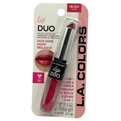 LA Colors Lip Gloss &amp; Lipstick Duo, Moisturizes lips with natural color &amp; high Shine, BLC823 Flushed