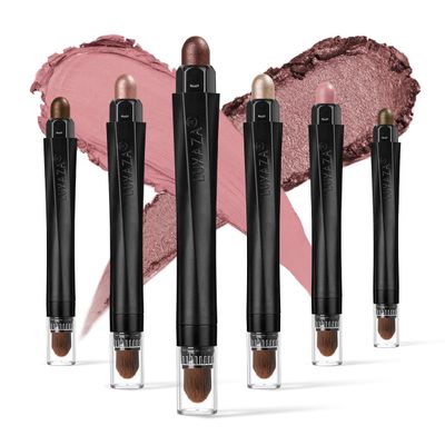 LUXAZA 6PCS Pink Brown Eyeshadow Stick Makeup Set, Metallic Matte Shimmer Cream Eye Shadow Pencil Crayon, Eye Brightener Highlighter Eyeliner Crayon Make up Set
