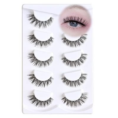 APCYUST Natural Lashes Wispy Eyelashes Short Mink Lashes 3D Fake Cat Eye Human Hair Eyelash False Eye Lash Natural Look 5 Pairs Strip Naked Lashes Pack (AL2 (5-12mm))