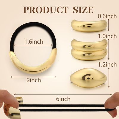 3PCS Gold Hair Ties, Metal Hair Ties for Thick Hair, Elegant Durable Geometric Design, Gold Hair Accessories Stretchy and Non-Damage Ponytail Holders, 3 Styles in Box Holiday Gifts