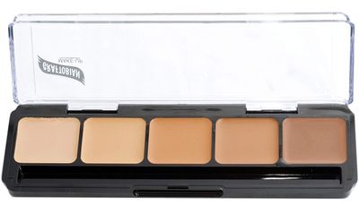 Graftobian HD Glamour Crme Foundation Palette (Warm #3) - High Definition 5 Color Makeup Palette, Cream Based Foundation Concealer and Contour Palette, Full Coverage - MediumDark Warm Skin Shades