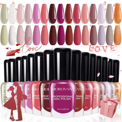 Morovan Fingernail Nail Polish Set 15 Color Burgundy Red Fall Fingernail Polish Pink Air dry Regular Quick dry Nail Polish Pack 0.25oz Nail Polish Kit Lovers Valentine&#39;s Day Gift for Women Girl