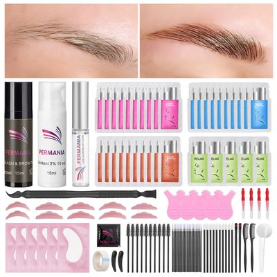 PERMANIA Brow Lamination with Brown Color Kit, Lash Lift &amp; Eyebrow 4 IN 1 Brown Coloring Make Eyelash Perm Voluminous and Curl for Salon &amp; Home Lasts up to 6 Weeks(Brown)