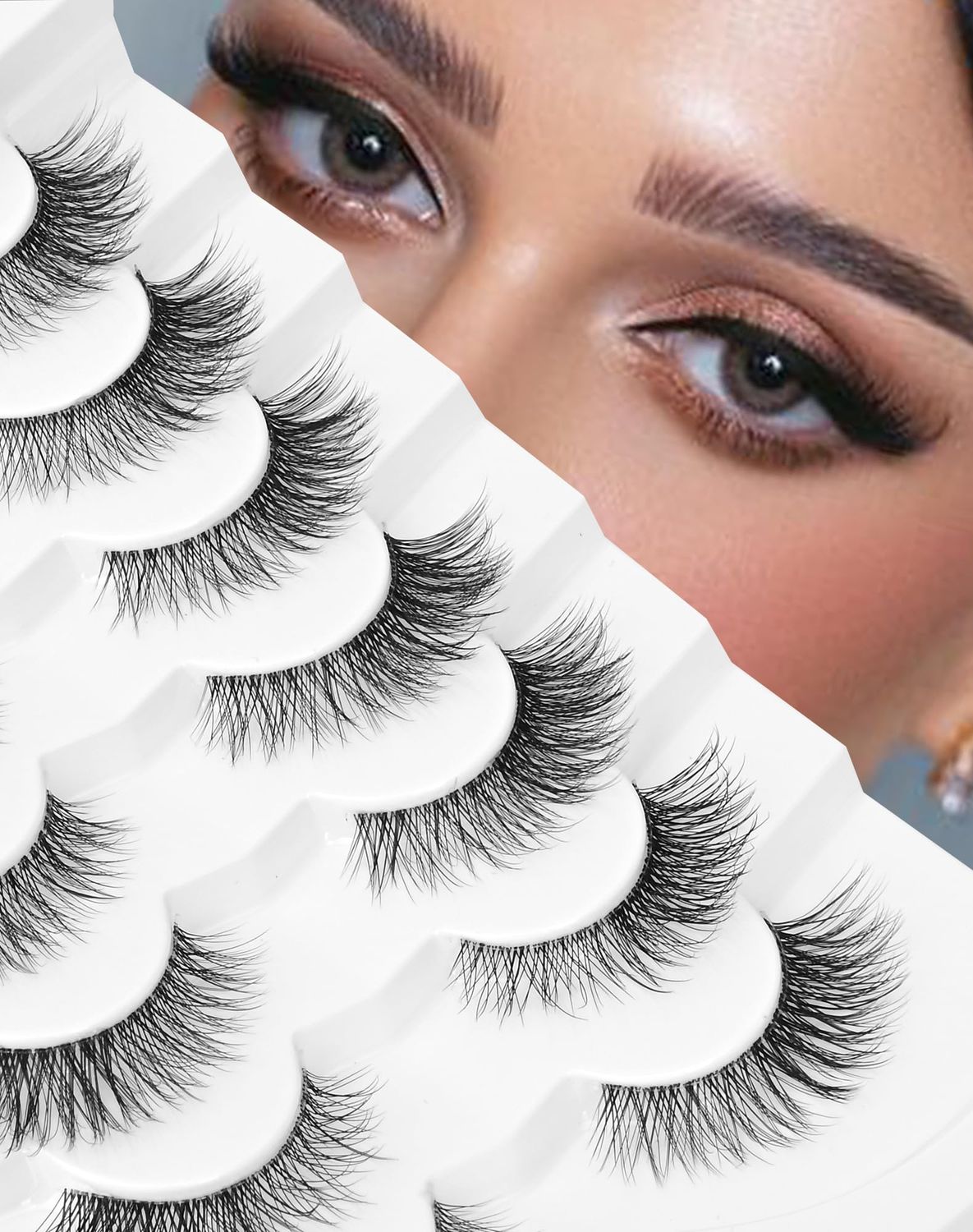 Onlyall Natural Look False Eyelashes, A18, 14MM, Gradient, Black, Faux Mink, Cruelty Free, Pair, 7.0 Count, Reusable