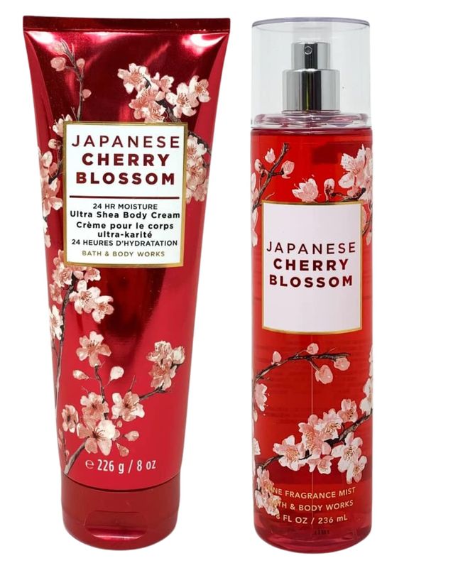 Bath &amp; Body Works Fine Fragrance Mist &amp; Ultra Shea Body Cream Japanese Cherry Blossom 2 Piece Set Full Size 8oz.