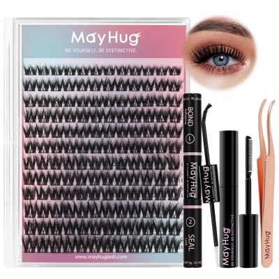 Mayhug Lash Extension Kit 144 Pcs, 3D Lash Clusters 8-18D Curl Wispy Lash Clusters with 10ml Bond and Seal Waterproof, 5ml Lash Remover, Lash Tweezers Eyelash Extensions Kit at Home (Prism Kit)