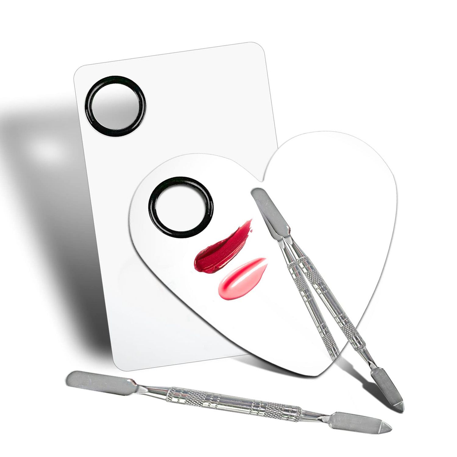 Banugo 2Pcs Cosmetic Makeup Palette, Premium Stainless Steel Metal Makeup Mixing Palette with Spatula, Makeup Mixing Tray for Mixing FoundationEye ShadowMascaraNail PolishPigmentNail Art