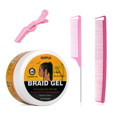 Goiple Strong Hold Braid Gel Good for Twist, Locs, Braids, Edge No Flake Extra Hold High Shine Braiding Gel &amp; Edge Control 8.8oz with Hair Combs