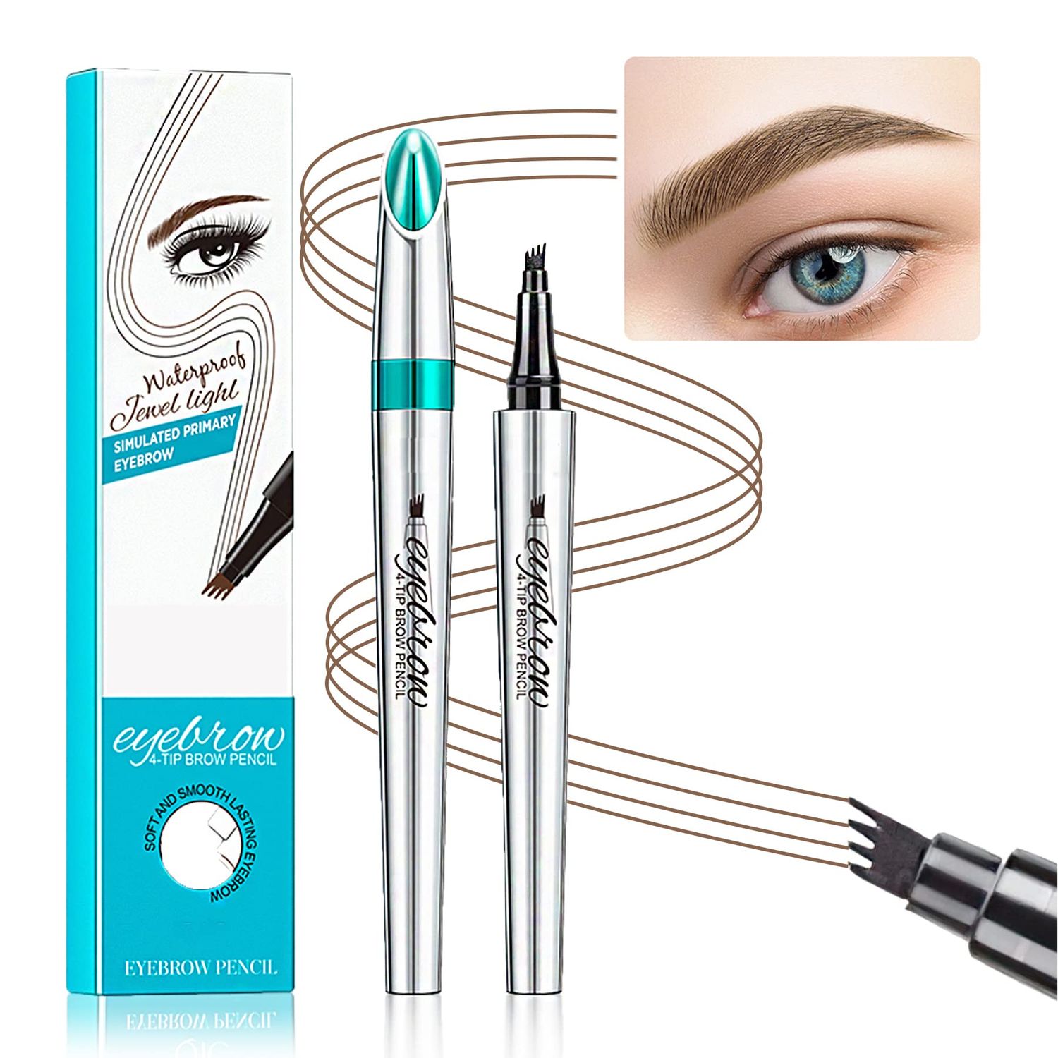 Eyebrow Pencil Eyebrow Microblading Pen Eyebrow Pen Micro 4 Point Brow Pen Lift &amp; Snatch Eyebrow Microblading Pen Long-Lasting Waterproof Natural Eyebrow Pen Eyebrow Hair Light Brown