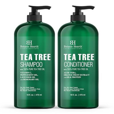 Botanic Hearth Shampoo and Conditioner Set - with 100% Pure Tea Tree Oil, for Itchy and Dry Scalp, SulfateParaben Free - for Men and Women - 16 fl oz each