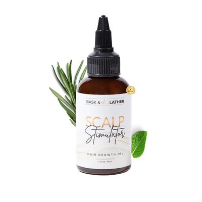 Bask &amp; Lather Scalp Stimulator Hair Growth Oil, Cold Pressed Oils Including Mint and Rosemary Oil for Hair Growth, Grapeseed Oil, Organic Natural Leave in Hair Oil, All Hair Types, 2 Fl Oz