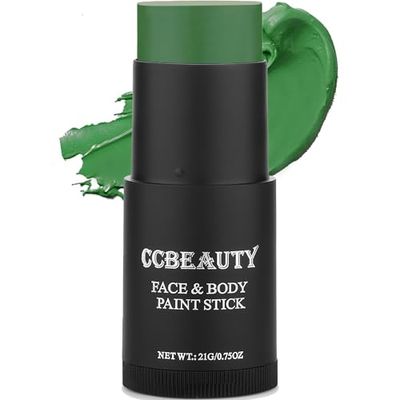 CCBeauty Witch Green Face Body Paint Stick, St. Patrick&#39;s Day Grease Dark Green Eye Black Sticks for Sports, Hypoallergenic Camo Hulk Hunting FacePaint Makeup Halloween Cosplay Costume Party