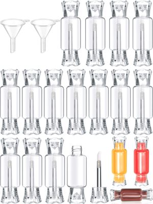 20 Pieces Empty Lip Gloss Tubes Candy Shape Lip Gloss Containers Mini Clear Lip Balm Tube and 2 Pieces Funnel for DIY Cosmetics Women