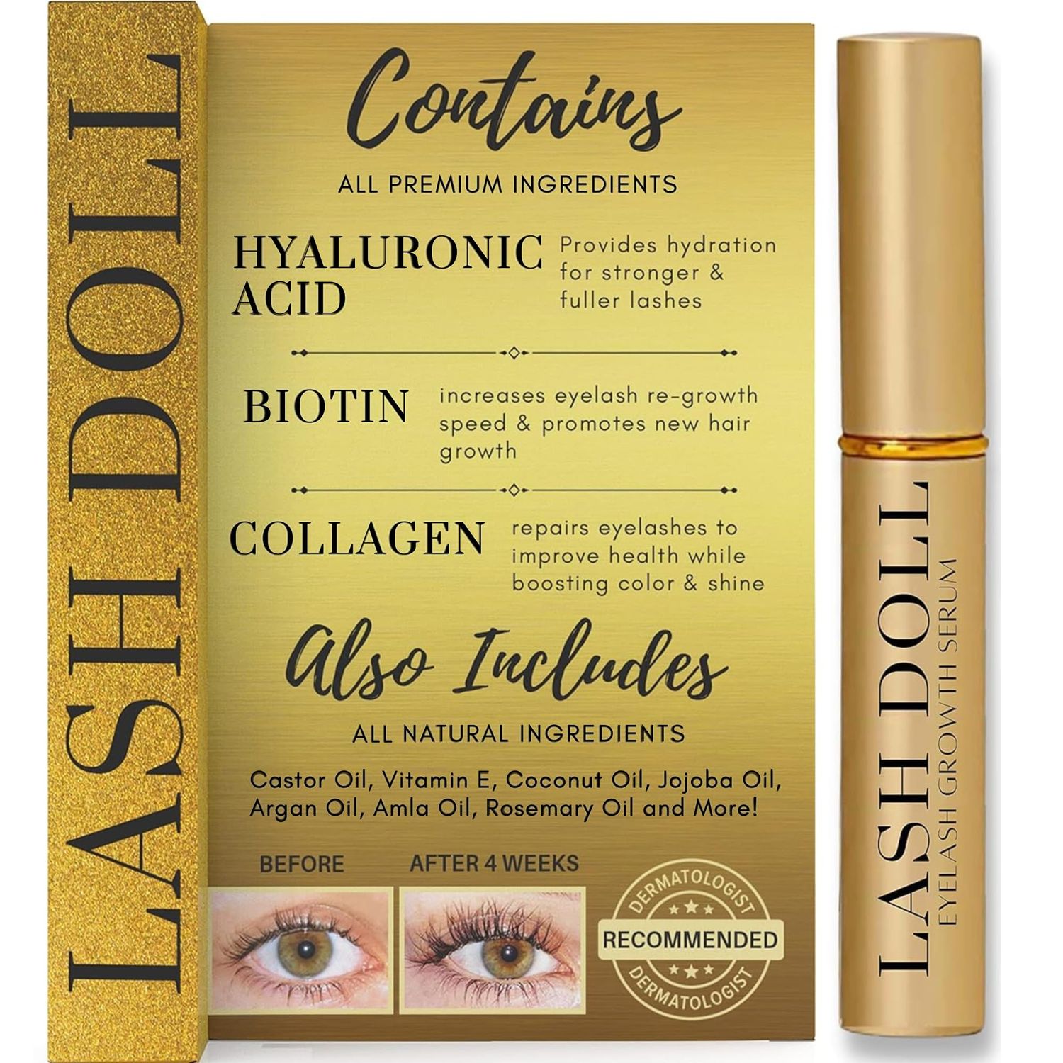 Eyelash Growth Serum Lash Serum For Eyelash Growth Made With Natural Ingredients &amp; Hyaluronic Acid, Biotin, Collagen | Lash Growth Serum &amp; Eyebrow Growth Serum by PeachyandMore