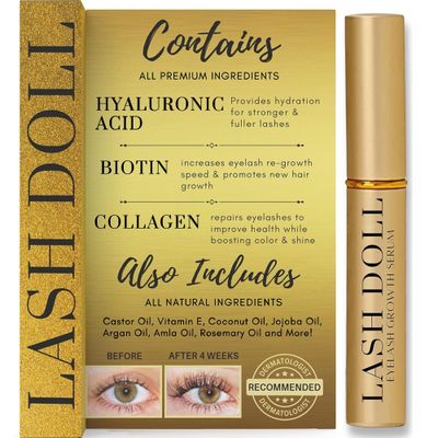 Eyelash Growth Serum Lash Serum For Eyelash Growth Made With Natural Ingredients &amp; Hyaluronic Acid, Biotin, Collagen | Lash Growth Serum &amp; Eyebrow Growth Serum by PeachyandMore