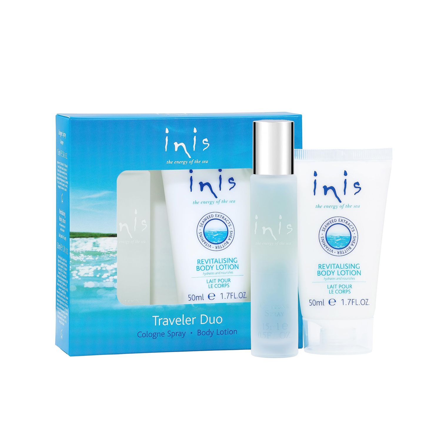 Inis the Energy of the Sea Cologne &amp; Body Lotion Sampler Duo - Revitalizing Body Lotion - Travel Lotion - Unisex Cologne - Hydrating Body Lotion - Womens Perfume - Mens Cologne -Travel Size Cosmetics