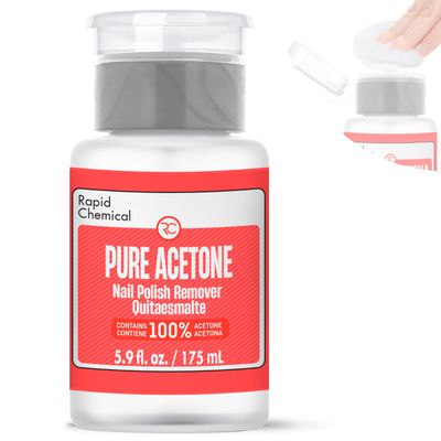 Pure Acetone 100 Percent Nail Polish Remover and Gel Nail Polish Remover With built-in Pump (175ml  6 fl. oz) 100% Acetone