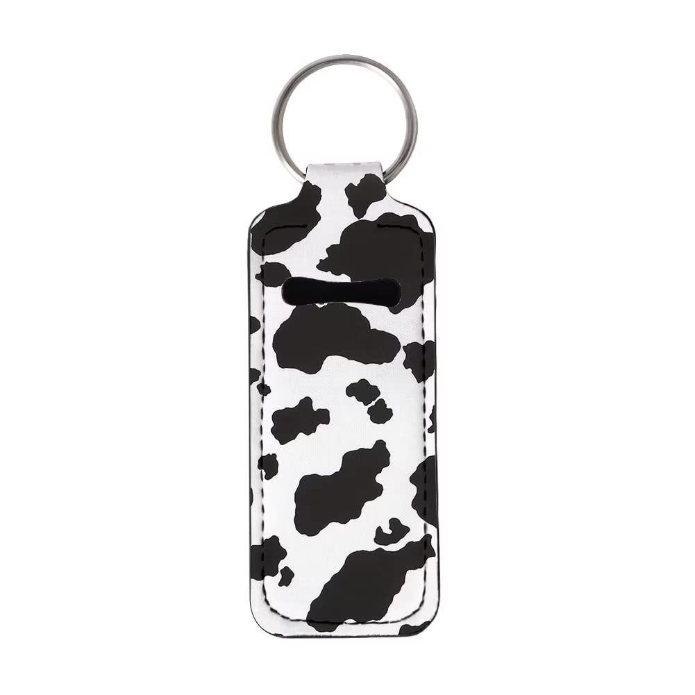 Jeiento Black and White Cow Print Chapstick Holder Keychain Lip Balm Holder with Clip,Chapstick Lipstick Lipgloss Holder Bulk for Lanyards, Keychain