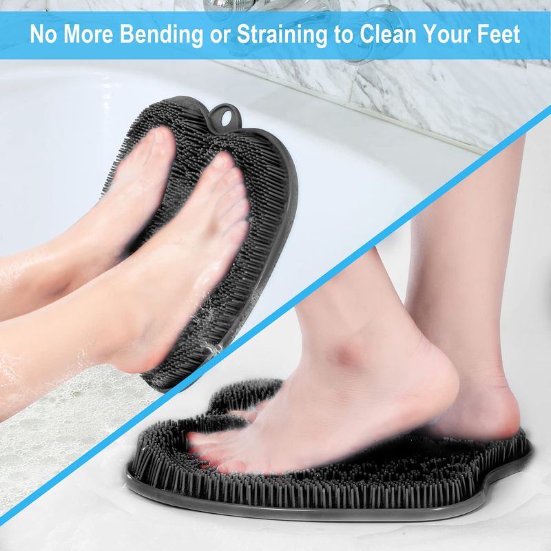 BESKAR Larger Shower Foot Scrubber Mat with Non-Slip Suction Cups- Cleans, Smooths, Exfoliates &amp; Massages your Feet Without Bending, Improve Foot Circulation &amp; Soothes Tired Feet- Black