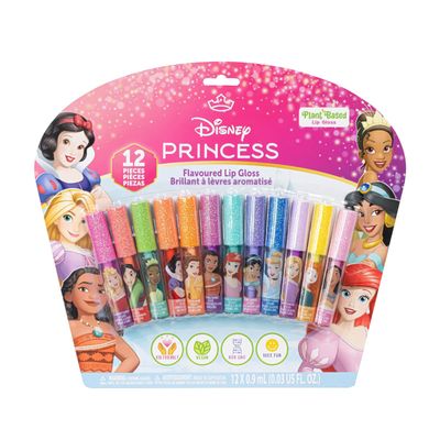 Townley Girl Disney Princess 12 Piece Plant Based Lip Gloss, Girls Party Favors, First Makeup Set for Girl, Perfect for Parties, Sleepovers, and Birthday Gifts, Ages 3