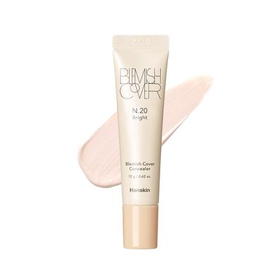 Hanskin New Blemish Cover Full Coverage Concealer, Under Eye Brightener, Conceal &amp; Brighten Dark Circles, Semi Matte Creamy Formula, Flawless Finish, Korean Makeup Bright12g