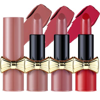 Jolilab 3 Pcs Velvet Matte Lipstick Set Waterproof Long lasting High Pigmented Nude Moisturizer Non-Stick Cup Women Lip Makeup, Perfect for for Girls and Women(02#04#06#, 1)