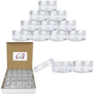 50 New Empty 5 Grams Acrylic Clear Round Jars - BPA Free Containers for Cosmetic, Lotion, Cream, Makeup, Bead, Eye shadow, Rhinestone, Samples, Pot, 5g5ml (Clear Lid (50 Jars)