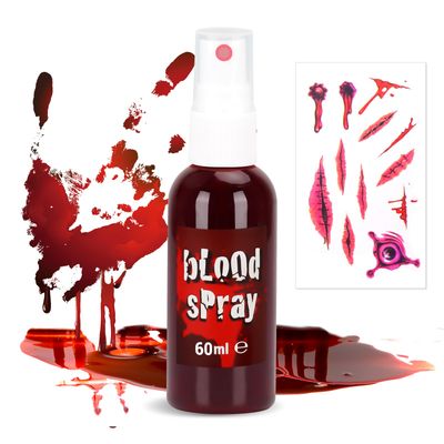 Aposhion Halloween Fake Blood Makeup Costume - Fake Blood Spray 2oz(60ml) Face Paint Makeup Halloween Blood for Zombie Bloody Vampire Clown Makeup Halloween Cosplay for Women and Men, Easy to Clean