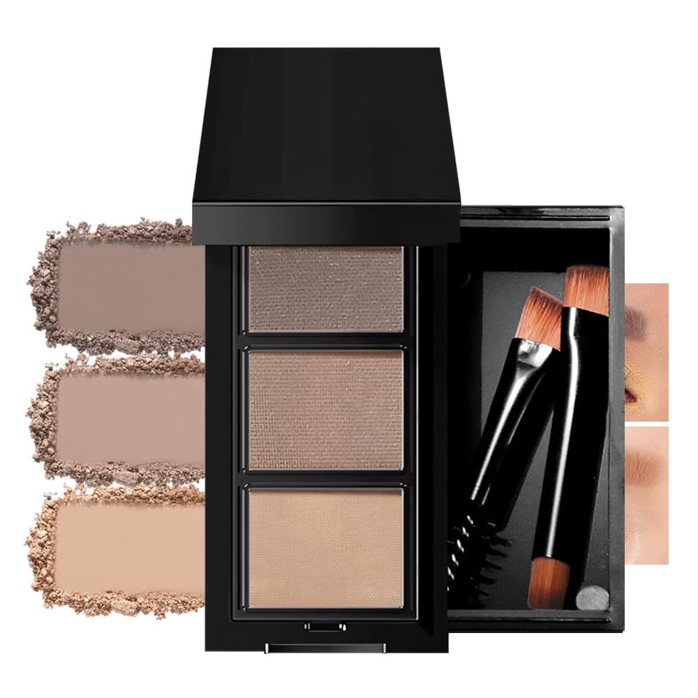 Brow Powder Kit,Long-Lasting Waterproof Two Colors Brow Filler Get Full Defined Natural Brows,Eye Brow Contour Palette with Double-ended Eyebrow Brush,sombra para cejas (01 Coffee Brown)