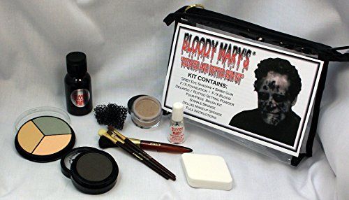 Decayed &amp; Rotted Skin Special Effects Makeup Kit By Bloody Mary - Halloween Costume SFX Makeup - FX Foundation &amp; Blood, Eye Shadow, Setting Powder, Stipple &amp; Application Sponge, 4 Brushes &amp; Spirit Gum