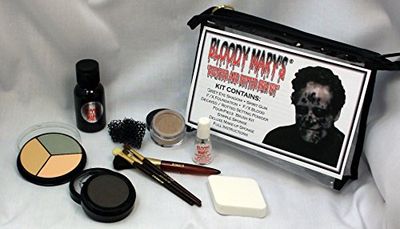 Decayed &amp; Rotted Skin Special Effects Makeup Kit By Bloody Mary - Halloween Costume SFX Makeup - FX Foundation &amp; Blood, Eye Shadow, Setting Powder, Stipple &amp; Application Sponge, 4 Brushes &amp; Spirit Gum