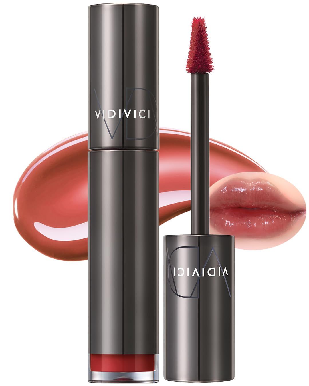 VIDIVICI Millennial Tint Glit - Transfer Proof Moisture Korean Lip Tint with Long-Lasting Color, Lightweight Water Jelly Texture, Hydrating &amp; Smudge-Free Lip Stain, 0.13oz (04 FALLING BROWN)