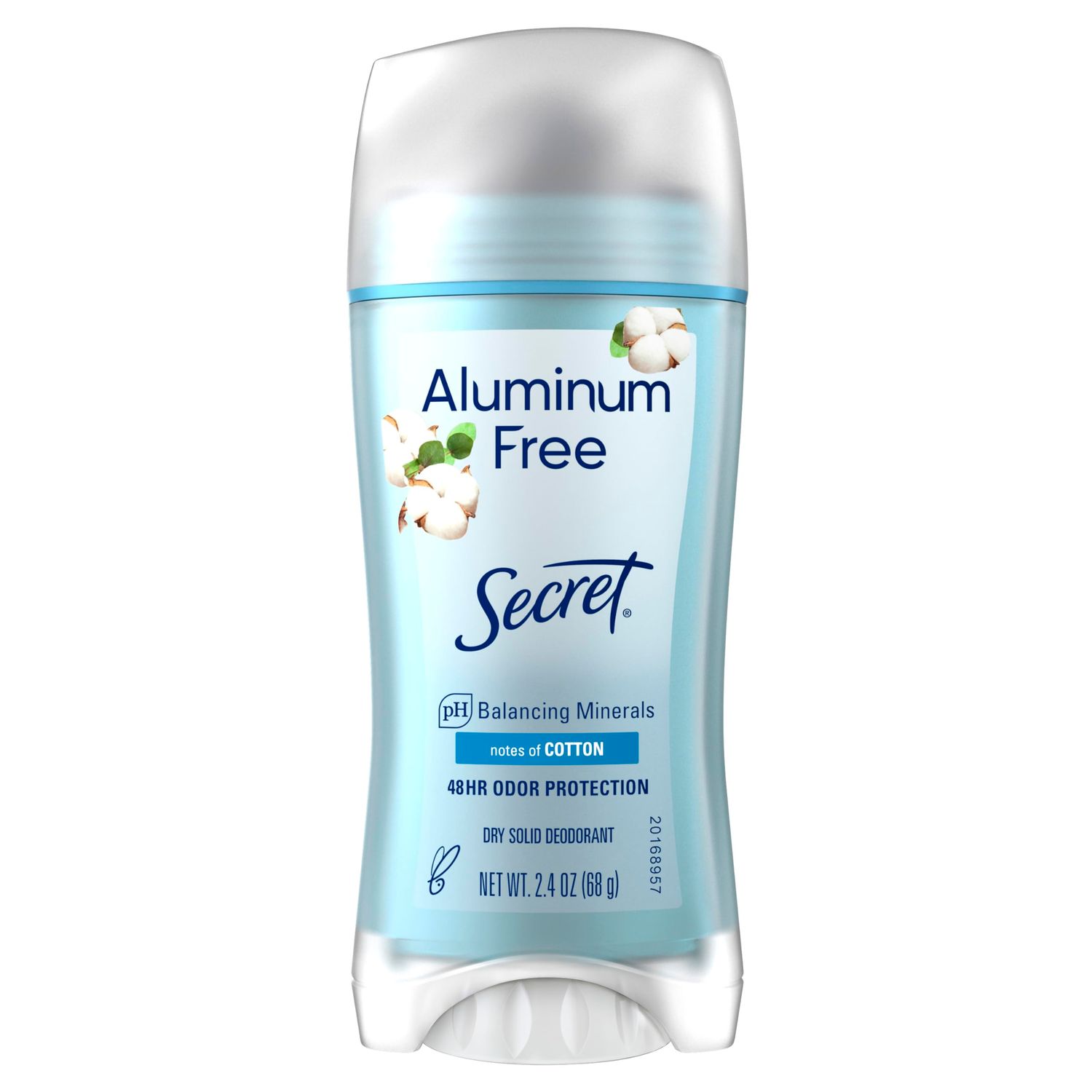 Secret Deodorant Aluminum Free for Women, 48hr Odor Protection, Free of Parabens Dyes Talc &amp; Baking Soda, Cotton Scent, 2.4 oz