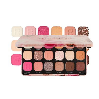 Revolution Beauty, Forever Flawless Eyeshadow Palette, 18 Pigmented Shades, Neutral &amp; Pink Pressed Powder Mattes, Shimmers, Glitters, Affinity, 15 X 0.04 Oz.