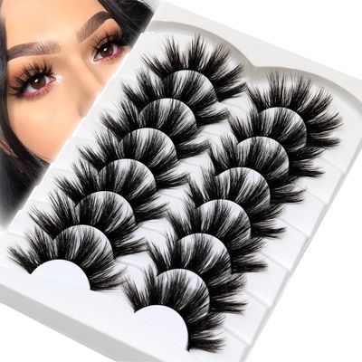 Veleasha False Eyelashes Long Faux Mink Lashes Fluffy Handmade Fake Eyelashes Natural Look 7 Pairs Pack Luxury Cat Eye Lashes (800)