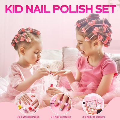 TOMICCA Kids Nail Polish Set, Non Toxic Quick Dry Water-Based Peel-Off 10 Colors Toddler Nail Polish Kit Natural Safe Quick Diy Nail Polish Gifts Kit for Girls Ages 5