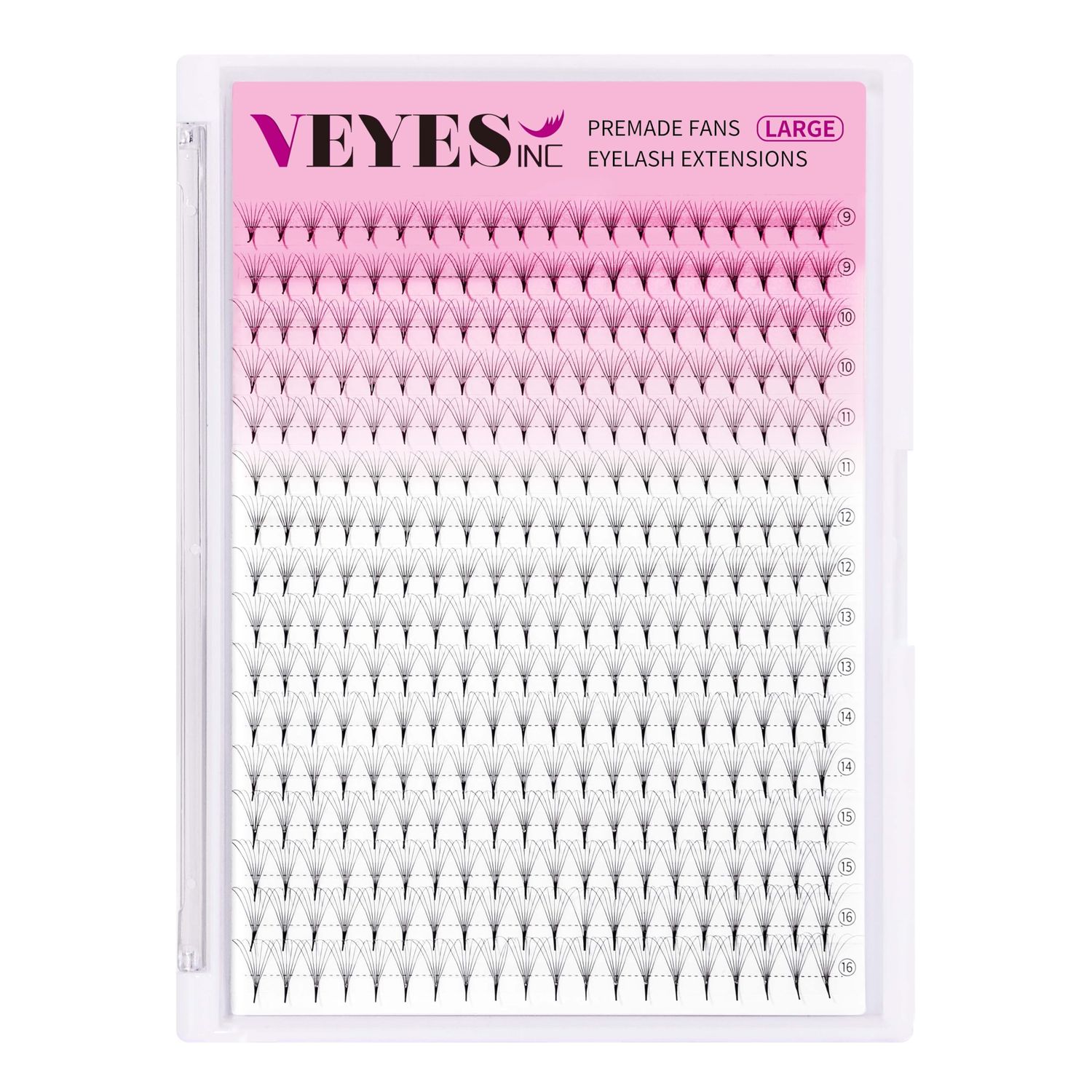 VEYES INC Premade Fans Eyelash Extensions 3D-14D CD curl 9-16mm Natural &amp; Volume Mixed Length Eyelash Tray, Professional Lash Supplies, Matte Black(7D 0.07 D-curl 9-16mm)