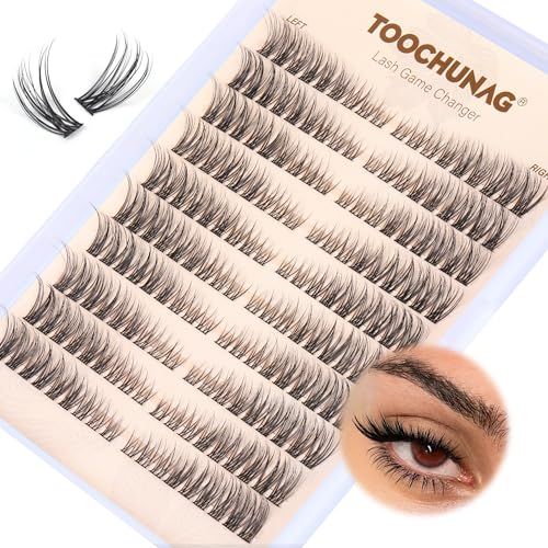 Natural Lash Clusters Wispy Eyelash Clusters C Curl Left&amp;Right Cluster Eyelashes Extensions 180pcs Cluster Lashes DIY Individual Lash Extension Thin Band Cat Eye Lashes by TOOCHUNAG