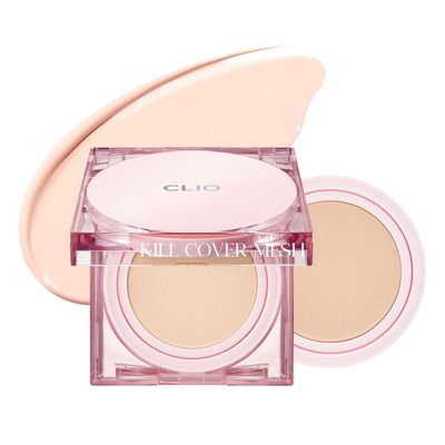 CLIO Kill Cover Mesh Glow Cushion Foundation (Refill Included 15g2, 21C LINGERIE), Glass Skin, Long-Lasting, Lightweight, Buildable Coverage, Glowy Skin Makeup