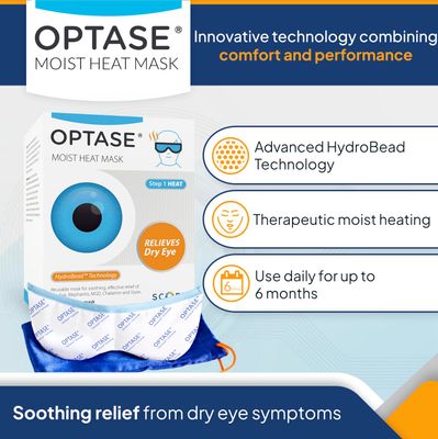 Optase Moist Heat Eye Mask for Dry Eyes - Dry Eye Mask with HydroBead Technology - Washable, Microwaveable Eye Compress for Dry Eyes - Dry Eye Therapy Mask Holds Heat for 10 Minutes - Step 1 Heat