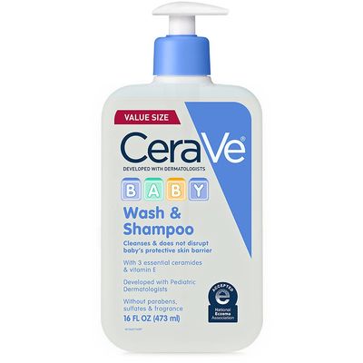 CeraVe Baby Wash &amp; Shampoo | 2-in-1 Tear-Free for Skin Hair Fragrance, Paraben, Dye, Phthalates Sulfate Free Bath| Soap with Vitamin E 16 Ounce